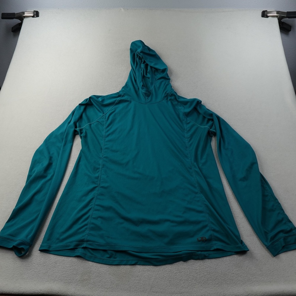 Outdoor Research Echo Hoodie Women's XL Teal Lightweight Sun Hiking Shirt Damage
